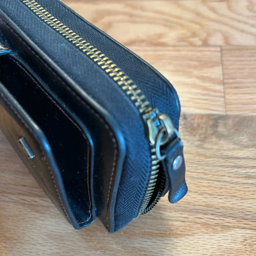 POL Black Leather Wristlet Phone Case with Zip and Snap